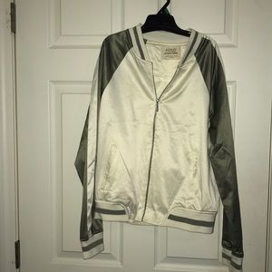Off White & Olive Green Bomber Jacket